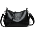 Sac à main classique en cuir souple noir avec bandoulière réglable pour femmes élégant - Noir