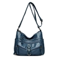 Bolso bandolera de cuero PU azul denim con múltiples bolsillos y correa ajustable larga - Azul