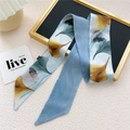 Blue silk hair scarf with golden ginkgo leaf patterns on a textured background - 6.5*125cm / 21L Ginkgo Leaf Blue