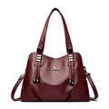 Elegant burgundy leather tote bag for women with silver kangaroo logo and sturdy handles - Burgundy