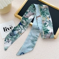 Light blue silk hair scarf with jungle animal prints featuring leopards and giraffes - 6.5*125cm / 18L Animal Forest