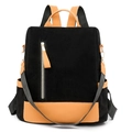 Damen Multifunktions-Rucksack aus schwarzem Wildleder und braunem Kunstleder-Patchwork - Schwarz
