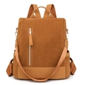 Brauner Multifunktionsrucksack aus Kunstleder mit Wildlederelementen und Schultergurt - Braun