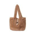 Borsa tote in ecopelliccia marrone con chiusura ad alamaro e consistenza morbida - Marrone