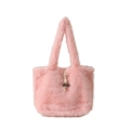 Borsa tote in peluche rosa con morbida pelliccia ecologica e chiusura con fibbia in corno - Rosa