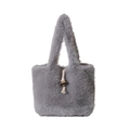 Borsa tote grigia in ecopelliccia da donna con chiusura a alamaro in legno naturale - Grigio