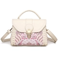 Bolso bandolera retro blanco crema con bordado chino y hebilla dorada - Blanco