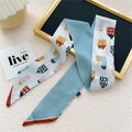 Foulard étroit en soie pour cheveux avec imprimé de maisons bleu et jaune - 6.5*125cm / 2L Cabane Bleue