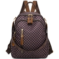 Zaino vintage con motivi circolari e spalline in pelle marrone con molti scomparti - Marrone