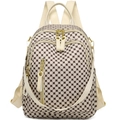 Zaino retrò crema con stampa geometrica marrone e cerniere metalliche dorate - Bianco Sporco