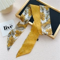 Foulard long en soie jaune gingembre avec motifs de feuilles de monstera et imprimés floraux - 6.5*125cm / 14L Fleur de Lune Jaune