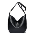 Borsa hobo classica in pelle nera motivo litchi con tracolla e dettagli dorati - Nero