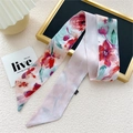 Ruban à cheveux long en soie à motif floral rose et blanc avec fleurs peintes à la main - 6.5*125cm / 10L Fleurs Rouges Peinture à l'Huile