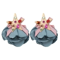 Handgefertigte Stoffblumen-Seestern-Ohrringe mit bunten Strasssteinen und blauem Chiffon - Blauer Seestern Stil