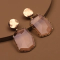 Elegant gold-tone claw-set earrings with large faceted amber glass crystal pendants - Amber Nude (30396)