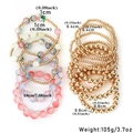 Detailed view of layered beaded bracelets with marble beads and gold metallic spheres - 13Pcs Set (S-275)