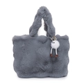 Furry grey tote bag with fluffy monster charm and large capacity for autumn/winter style - Grey With Pendant