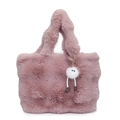 Furry plush bucket bag in soft pale purple with cute white fuzzy character charm - Pink With Pendant