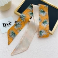 Foulard étroit en soie jaune pour femmes avec motifs de feuilles de palmier blanc - 6.5*125cm / 11L Feuille de Palmier Éventail Orange