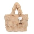 Khaki plush bucket bag with soft faux fur and cute fuzzy doll charm accessory - Khaki With Pendant