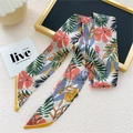 Ruban de cheveux en soie à fleurs tropicales, hibiscus orange et feuilles de palmier - 6.5*125cm / 17L Feuilles Florales Abstraites