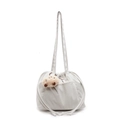 Grande borsa a tracolla in velluto a coste bianco crema con ciondolo a forma di orsetto - Bianco Crema con Pendente