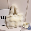 Chic milk white plush bucket bag with soft faux fur texture and integrated handle - White Without Pendant
