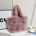 Pink plush bucket bag with wavy cloud design and thick soft handle for women - Pink Without Pendant