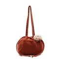 Borsa a tracolla in velluto a coste caramello con coulisse e ciondolo a pecorella - Marrone con Ciondolo