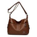 Dark brown leather shoulder bag with crocodile pattern and adjustable strap - Yellow Stone Pattern