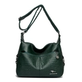 Fashionable dark green faux leather shoulder bag with crocodile pattern for middle-aged women - Green Stone Texture