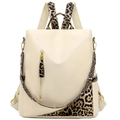 Mochila para mujer en color crema con detalles de estampado de leopardo y cremalleras doradas - Leopardo Amarillo Beige