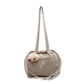 Light khaki corduroy tote bag with drawstring closure and cute plush bear charm - Khaki With Pendant
