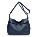 Dark blue leather shoulder bag for women with crocodile pattern and adjustable strap - Blue Stone Pattern