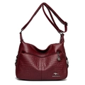 Burgundy women's shoulder bag with lychee and crocodile texture and multi-zip design - Stone Pattern Red