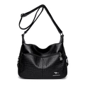 Black faux leather crossbody bag with crocodile embossing and silver metal details - Stone Pattern Black