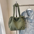 Moss green corduroy tote bag with drawstring closure and front pocket for daily use - Green Without Pendant