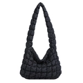 Black quilted cloud bag with puffy padded texture and a seamless shoulder strap - Black
