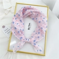 Pink and blue daisy floral print linen scarf arranged as a stylish necktie or hairband - Pink Blue Daisy
