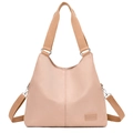 Large capacity light pink waterproof nylon tote bag with wide strap and shoulder strap - Pink
