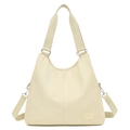 Creamy beige large capacity nylon tote bag with wide fabric strap and crossbody option - Off White