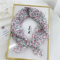 Floral cotton linen neckerchief with pink blossom print for women fashion - Hibiscus Beige