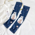 Detailed view of dark blue ice silk sun protection sleeves with polar bear space pattern - One Size / Astronaut White Bear