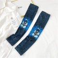 Detail of ice silk cooling sleeves with astronaut print and elastic cuffs for sun protection - One Size / Meditating Astronaut