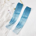 Detail of gradient blue ice silk sun sleeves with Enjoy Summer Holiday text print - One Size / Light Blue Letters