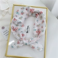 Floral print cotton linen square scarf and headband with pink and blue flower patterns - Red Yellow Bouquet