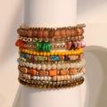 Set de pulseras elásticas bohemias con cuentas de turquesa y piedras de colores - Juego Bohemio de 12 Piezas (S-291)