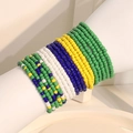 Detail of colorful seed bead bracelets stacked on a model arm in Bohemian style - Multicolored 19-Piece Set (S-288-19pcs)