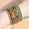 Set di 9 bracciali bohémien blu con perline turchesi e dettagli dorati da donna - Set da 9 Pezzi Serie Blu (S-294-9条装)
