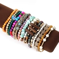 Set de 16 pulseras bohemias apilables con cuentas de piedra y madera de colores - Pack de 16